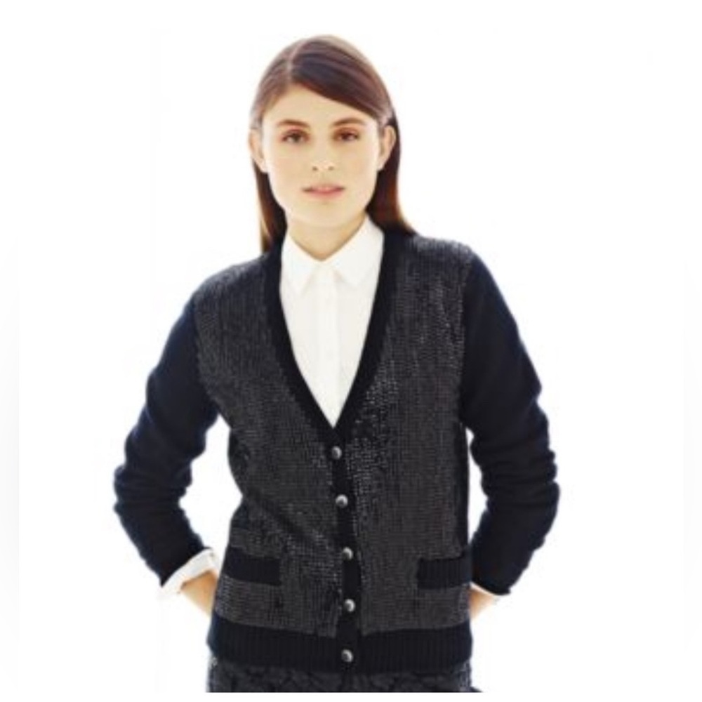 Joe Fresh Black Sequin Cardigan Lambswool Angora Size XL